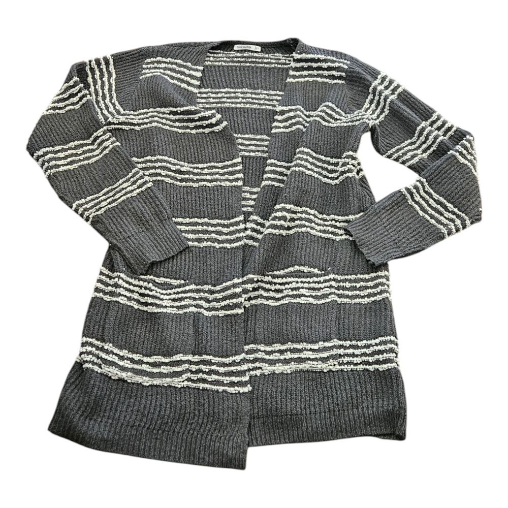 Pink Clover Medium Gray and White Striped Long Sleeve Knit Open Cardigan *flaw*